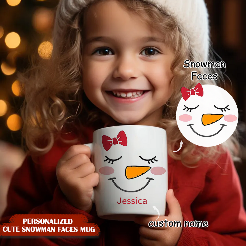 Personalized Cute Snowman Faces Mug, Gift For Christmas Holidays