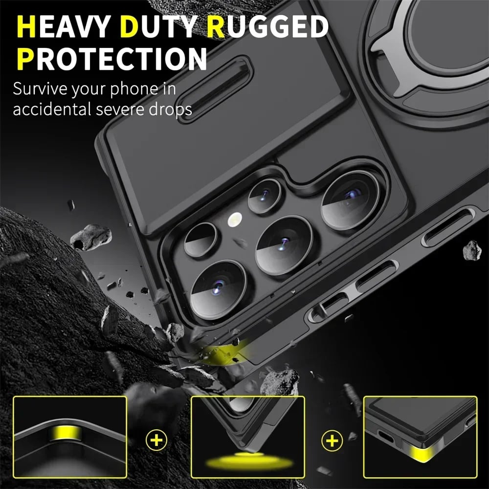 📱Shockproof Magnetic Case with Slide Camera Lens Protector for Samsung Galaxy S Series
