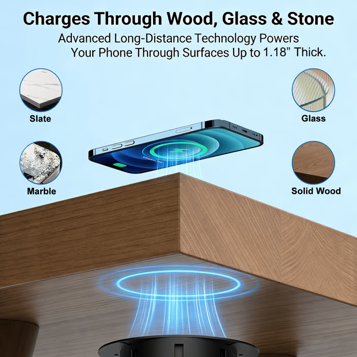 📱Invisible Under Desk Wireless Charger - 15W Fast Charging Pad for iPhone/Samsung