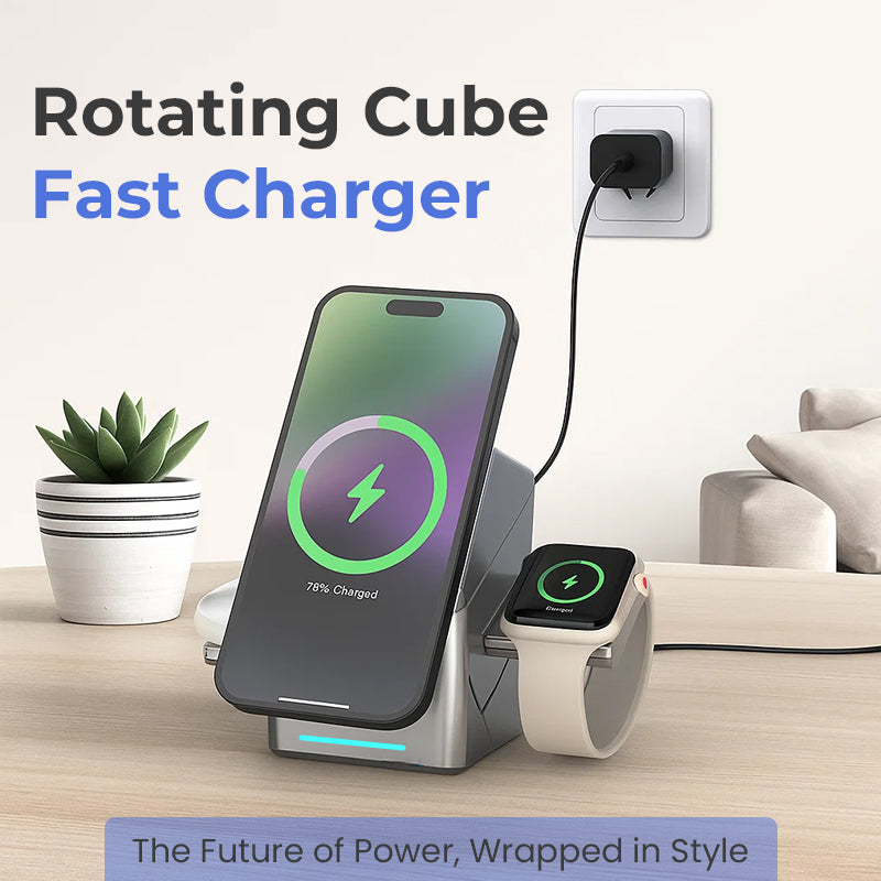 ⚡ Rotating Cube Fast Charger – The Future of Power, Wrapped in Style 🔋✨