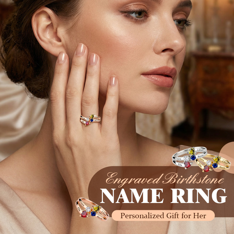 Engraved Birthstone Name Ring – Personalized Gift for Her