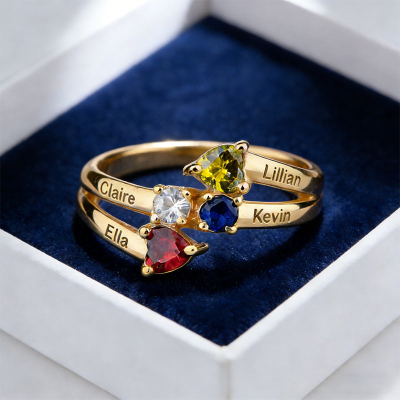 Engraved Birthstone Name Ring – Personalized Gift for Her