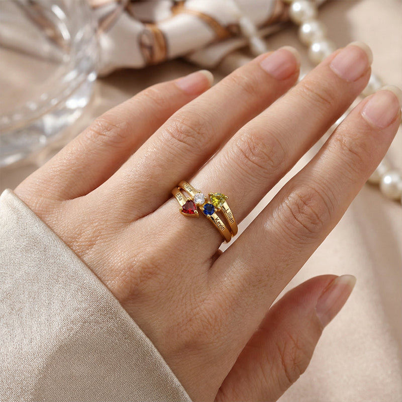 Engraved Birthstone Name Ring – Personalized Gift for Her