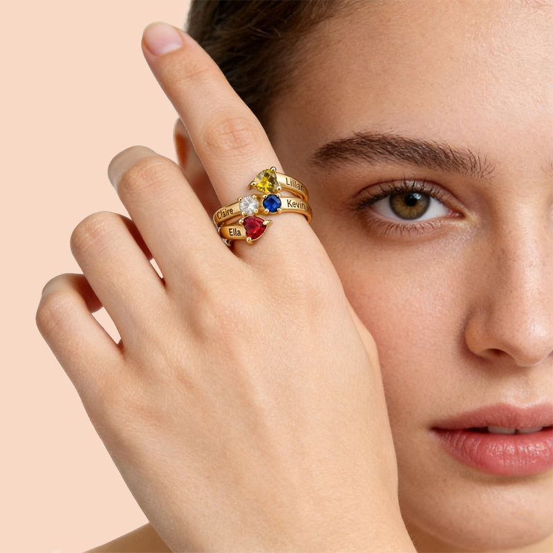 Engraved Birthstone Name Ring – Personalized Gift for Her