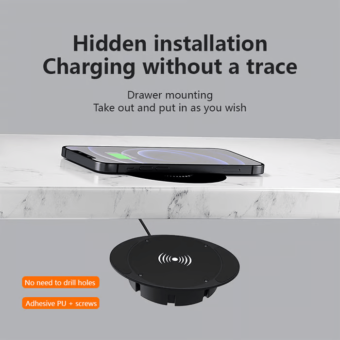📱Invisible Under Desk Wireless Charger - 15W Fast Charging Pad for iPhone/Samsung