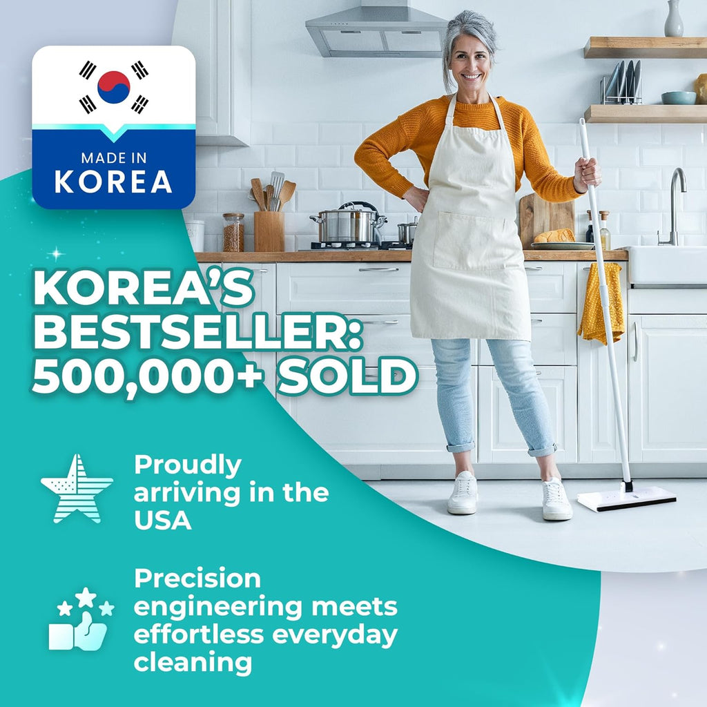 Hands-Free Flat Floor Mop & Sweeper - Foot-Tap Lock System Compatible with Most Pads - 360 Swivel & Adjustable Aluminum Handle - Includes Baking Soda Wet Wipes & 3D Microfiber Cloth